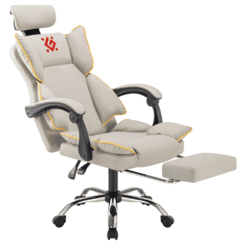 Кресло игровое Defender Ego подножка экокожа (Бежевый) с мягкими подлокотниками