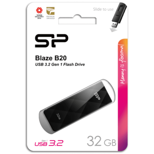 Накопитель Flash Drive USB 3.0 32 Gb Silicon Power Blaze B20 (черный)  защита паролем, резервное коп
