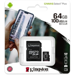 Накопитель Kingston microSDXC 64GB Kingston SDCS2/64GB Canvas Select Plus + adapter