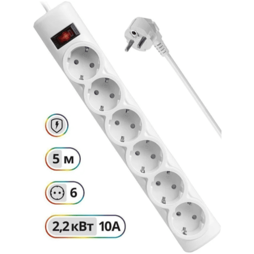 Сетевой фильтр (5м) 6р. Defender DFS 155 белый